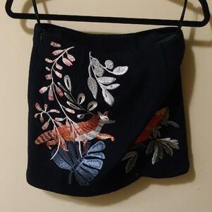 Embroidered Navy Blue Velvet Skirt